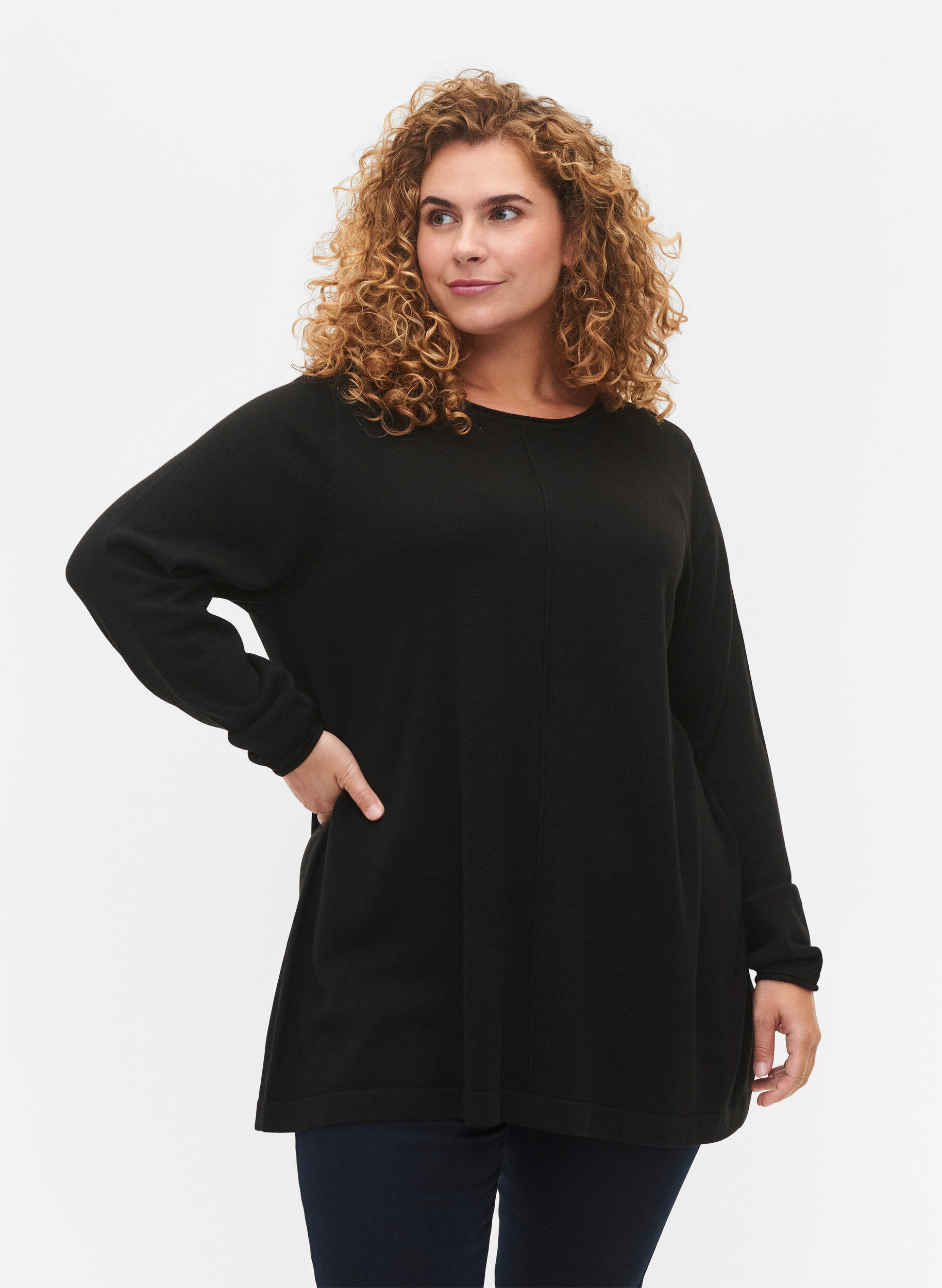 ZizzifashionKnitted blouse in cotton-viscose blend, Black, Model image number 0