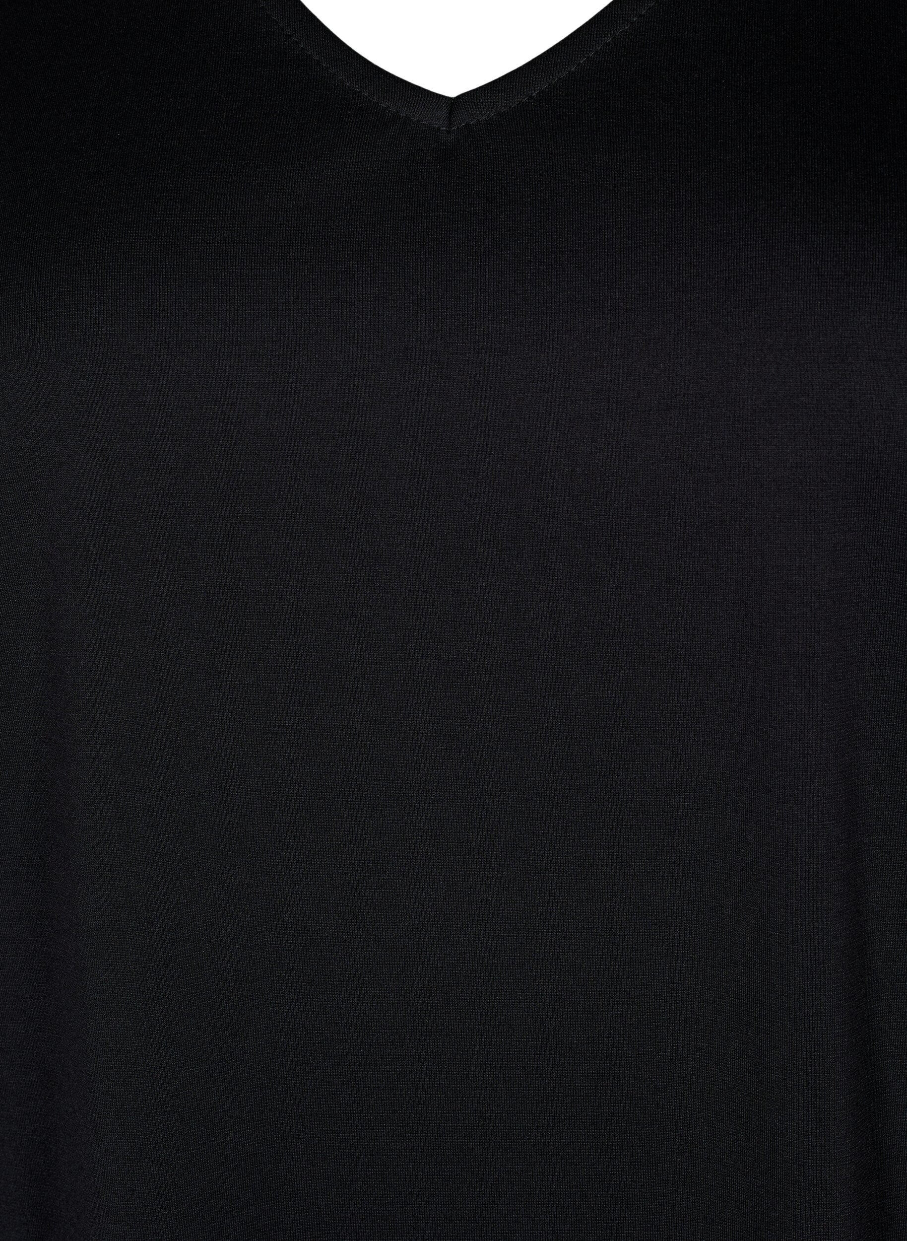 Zizzifashion Plain dress with v neck and 3/4 sleeves, Black, Packshot image number 2