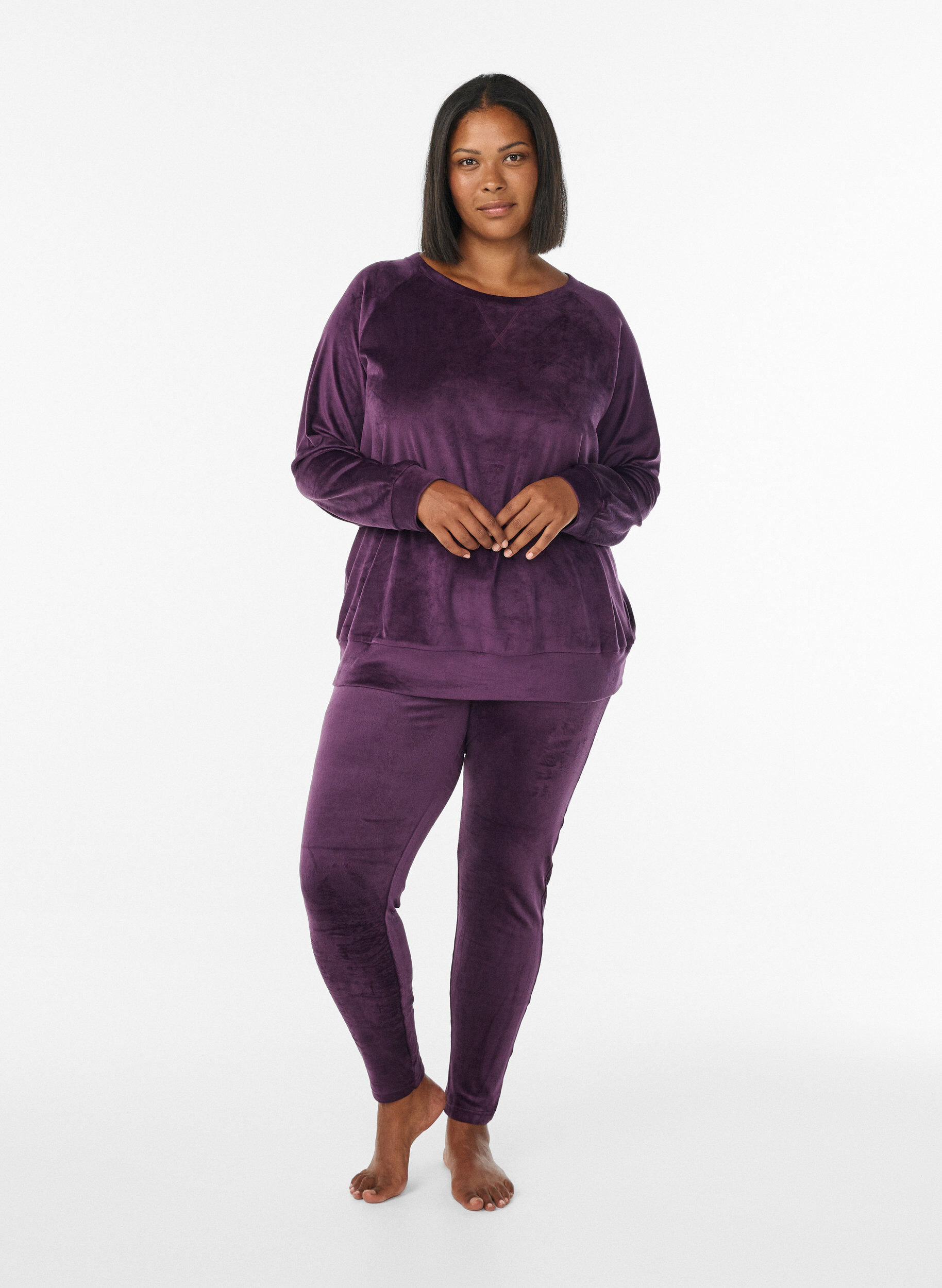 Zizzifashion Velour blouse with raglan sleeves, Purple, Model image number 1