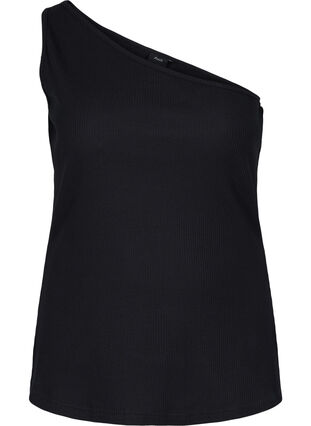 One-shoulder top in cotton, Black, Packshot image number 0