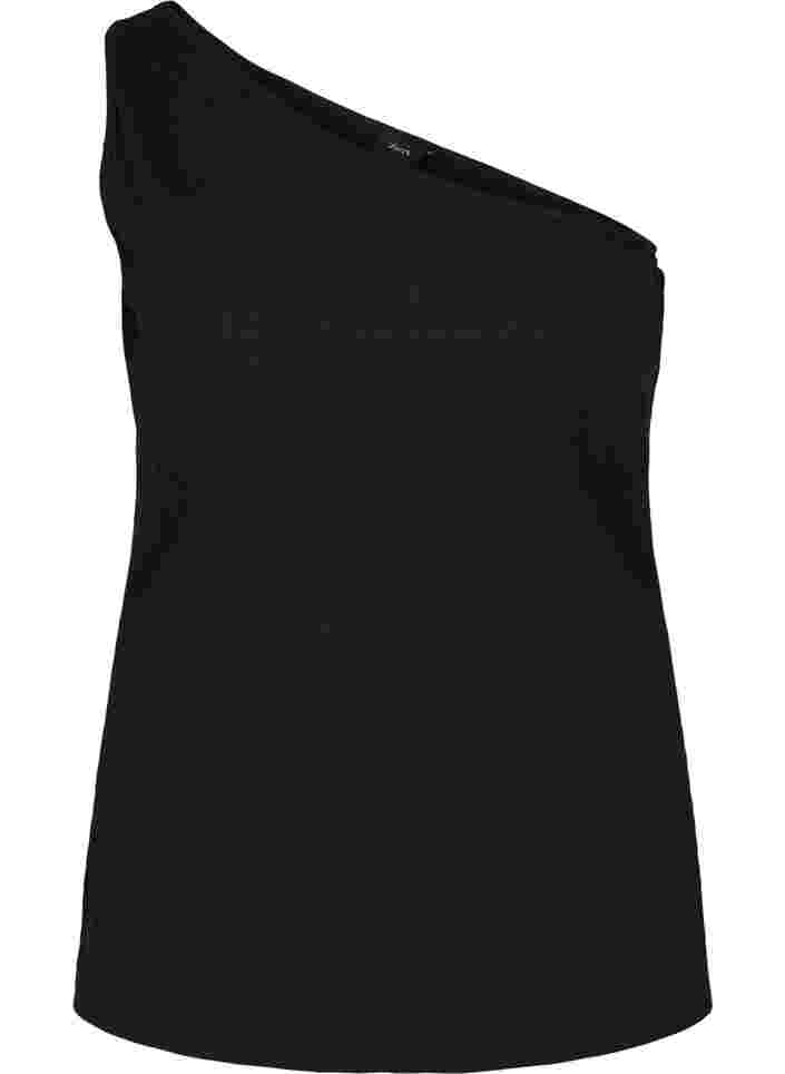 One-shoulder top in cotton, Black, Packshot