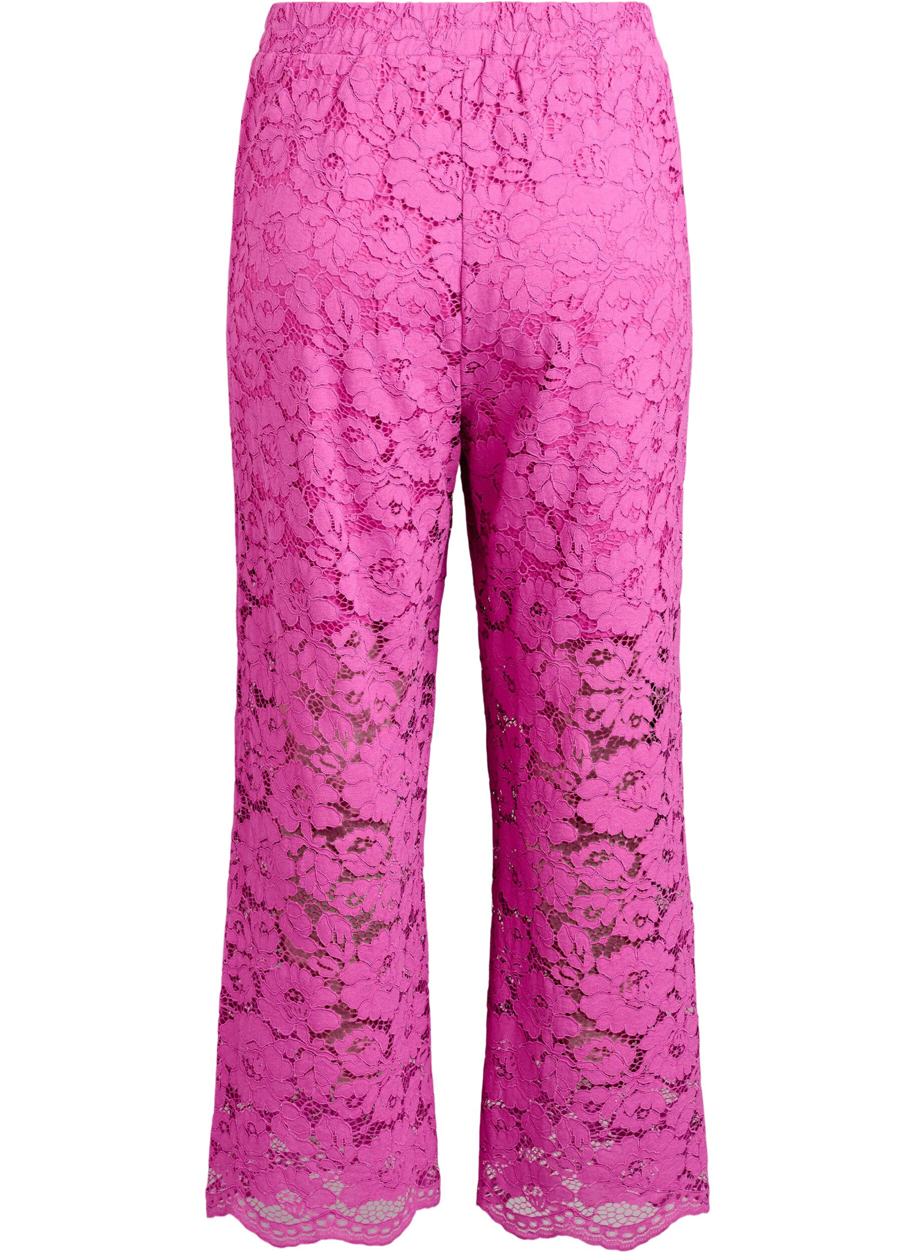 Zizzifashion Lace trousers with a high waist and pockets, Pink, Packshot image number 1