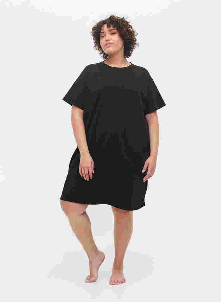 Solid t-shirt cotton nightdress, Black, Model image number 2