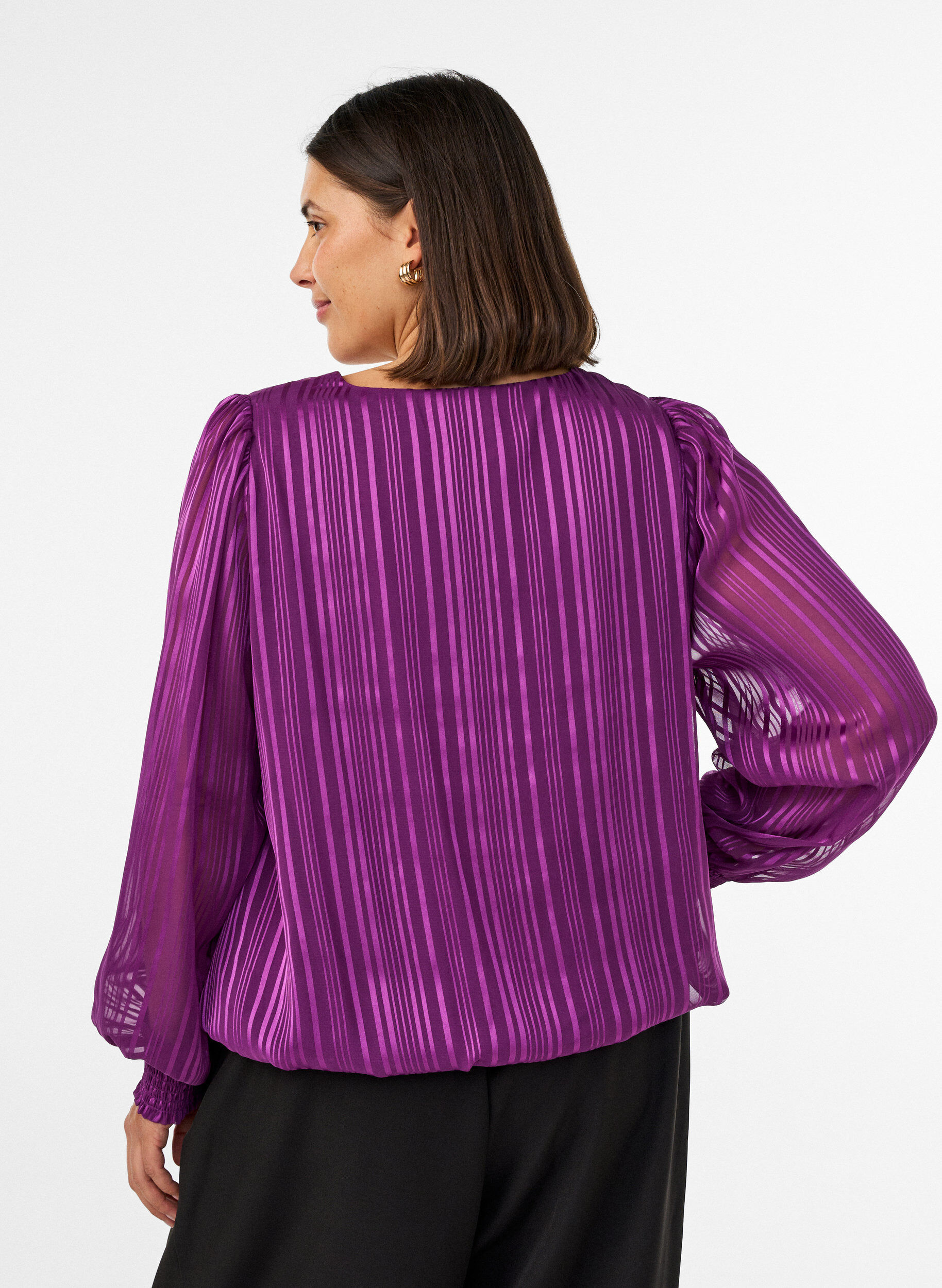ZizzifashionStriped blouse with a balloon shape, Purple, Model image number 2