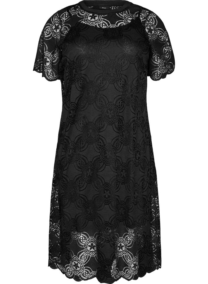 Lace midi dress with 1/2 sleeves, Black, Packshot image number 0