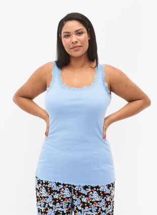 Top with lace trim, Blue, Model image number 0