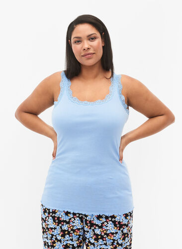 Top with lace trim, Blue, Model image number 0