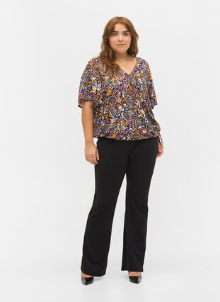 Short-sleeved polka dot wrap blouse, Black G. Sky Paisley, Model image number 2