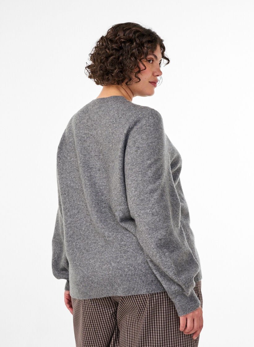 Cardigan in soft knit with gold-coloured buttons, Grey, Model image number 2