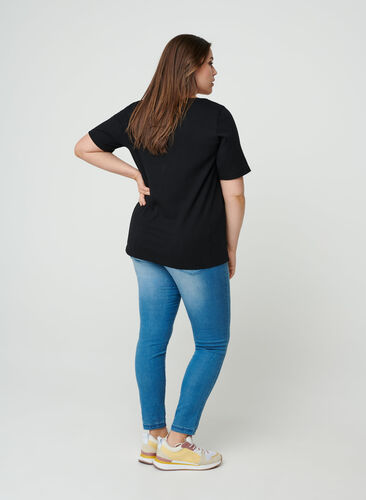 Short-sleeved T-shirt with buttons, Black, Model image number 1