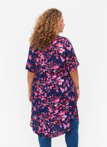 Viscose midi dress with floral print, B. Blue Pink Flower, Model image number 1
