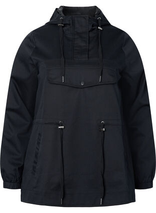 Anorak with hood and pocket, Black, Packshot image number 0