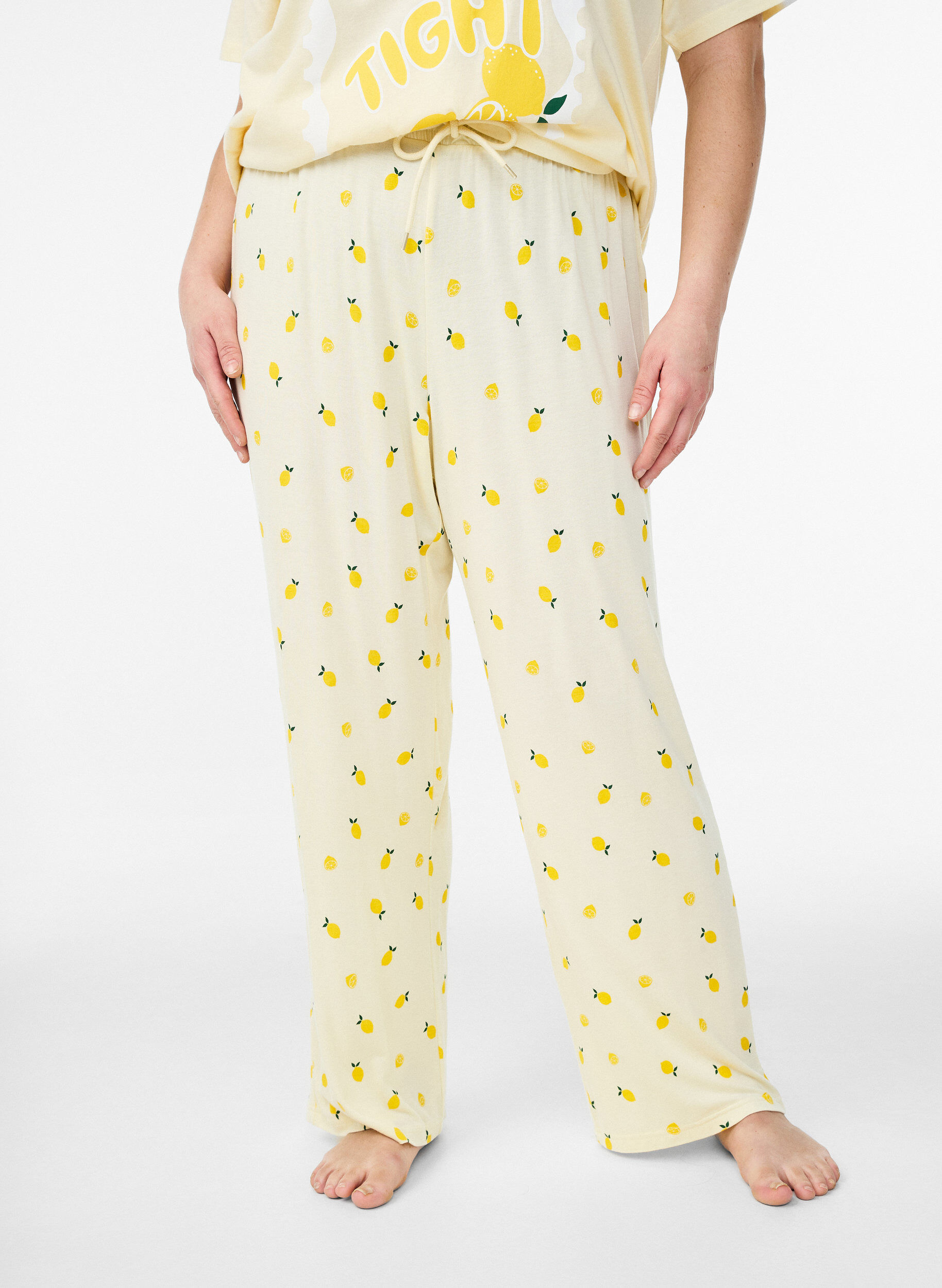 ZizzifashionPyjama trousers in soft jersey with high waist and fruit print, Yellow, Model image number 2