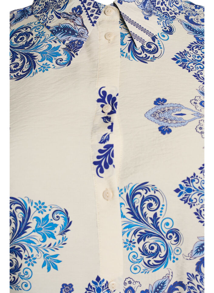 Patterned viscose blouse with 3/4 sleeves, Blue, Packshot image number 2