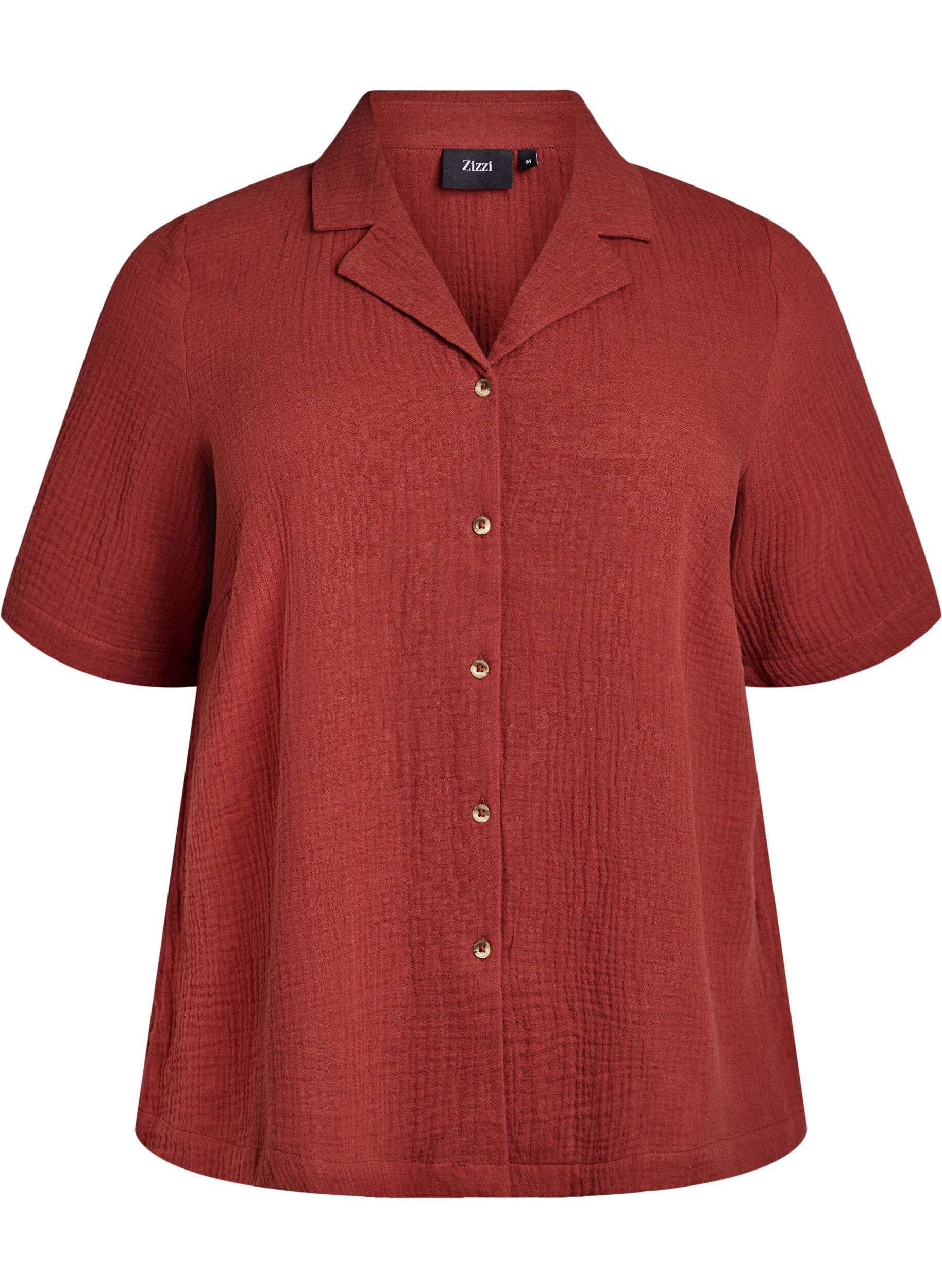 Zizzifashion Short-sleeved shirt in cotton muslin, Red, Packshot image number 0