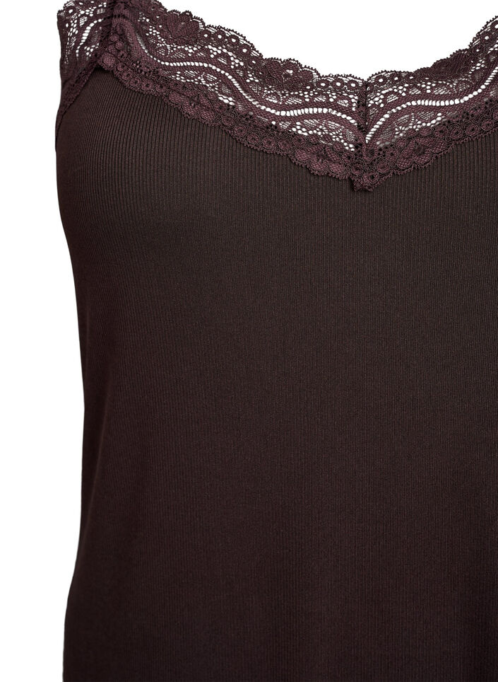Ribbed jersey top with lace trim, Brown, Packshot image number 2