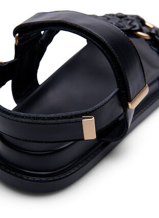 Leather sandal with braided straps and wide fit, Black, Packshot image number 4