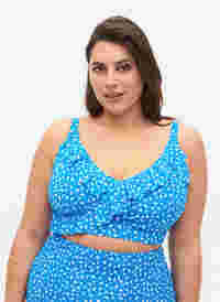 Floral bikini bra with frill details, Blue Flower Print, Model