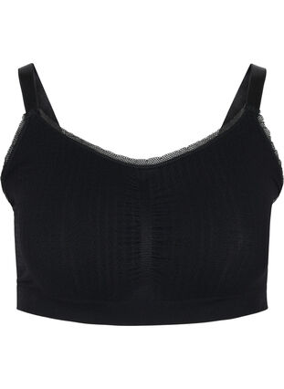 Soft bra with small lace trim - Black - Sz. 85E-115H - Zizzifashion