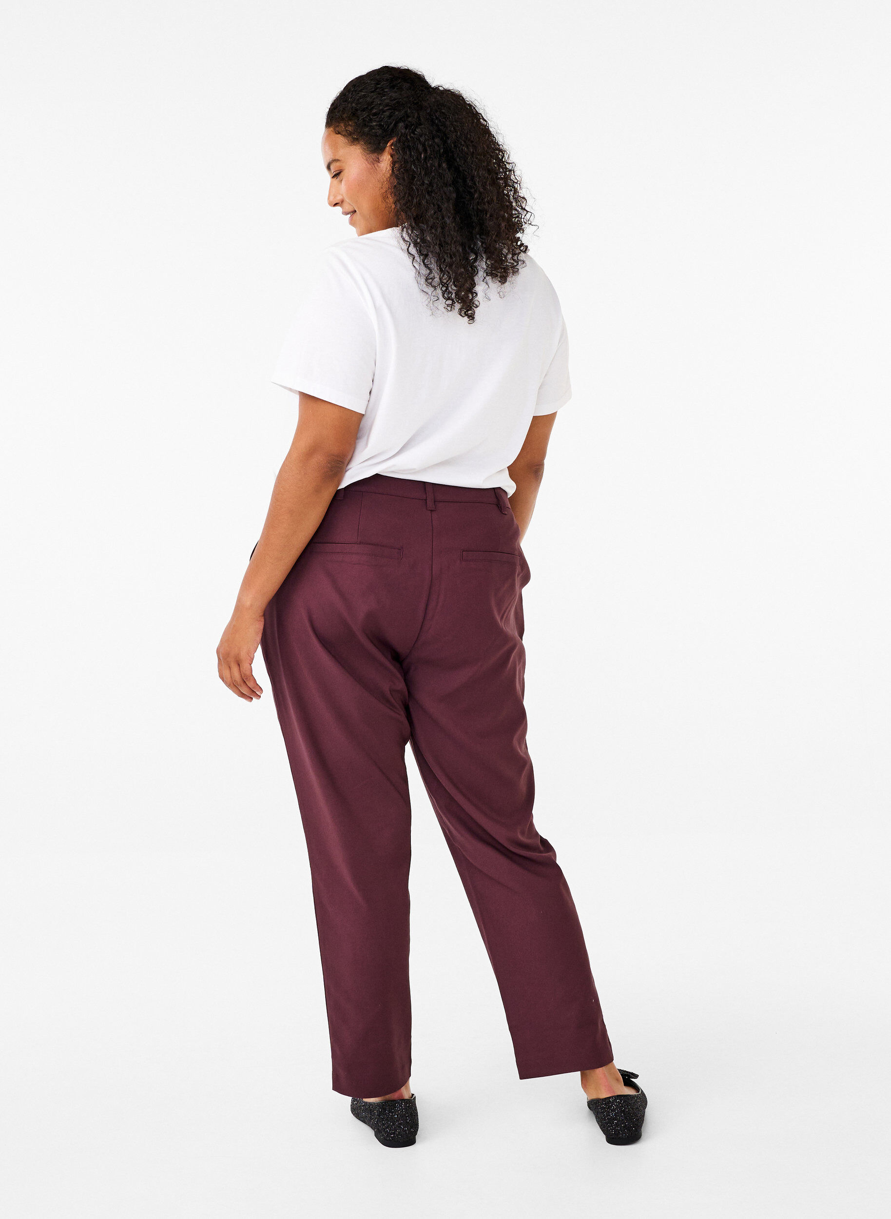 Zizzifashion High-waisted trousers with straight legs, Dark Bordeaux, Model image number 1