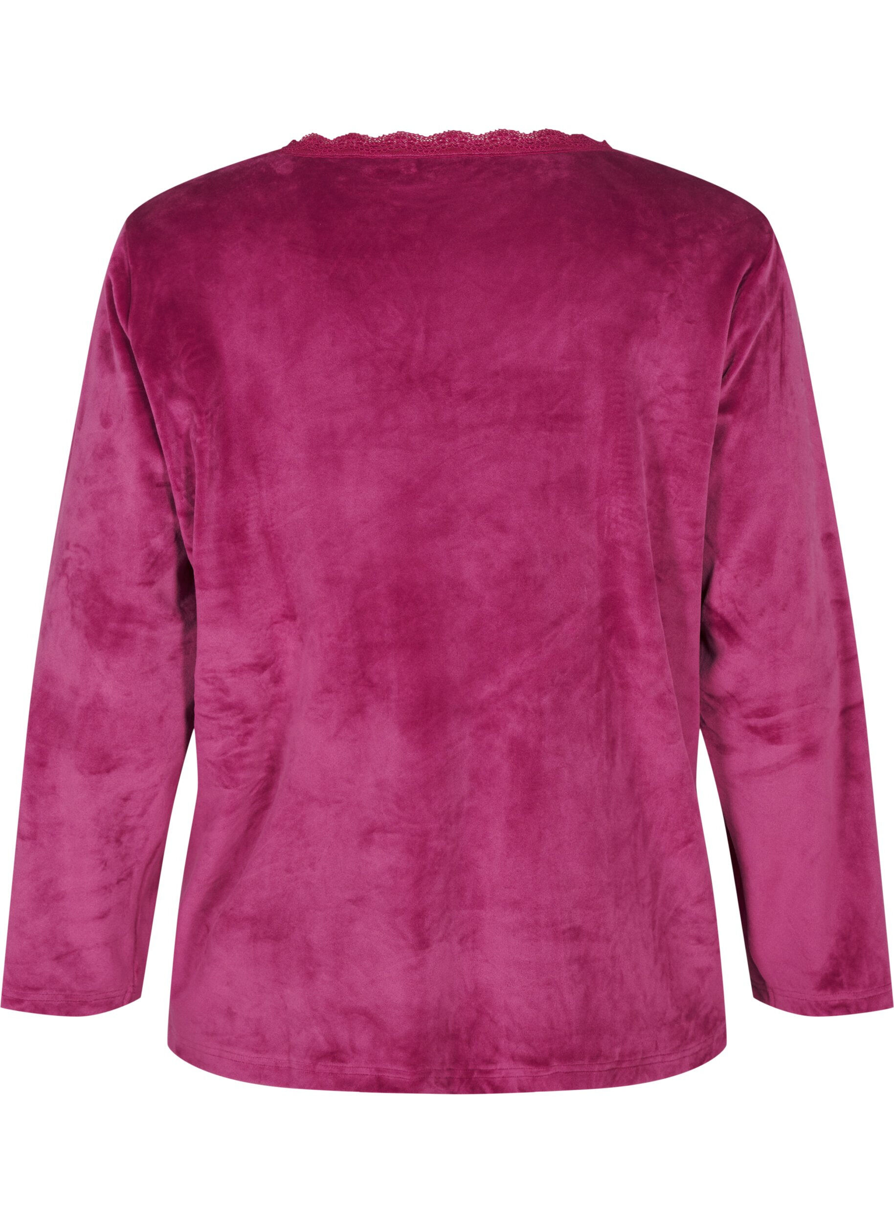 Zizzifashion Velour blouse with v-neck, Boysenberry, Packshot image number 1