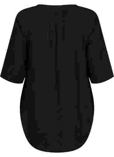 3/4 sleeve tunic in cotton, Black, Packshot image number 1