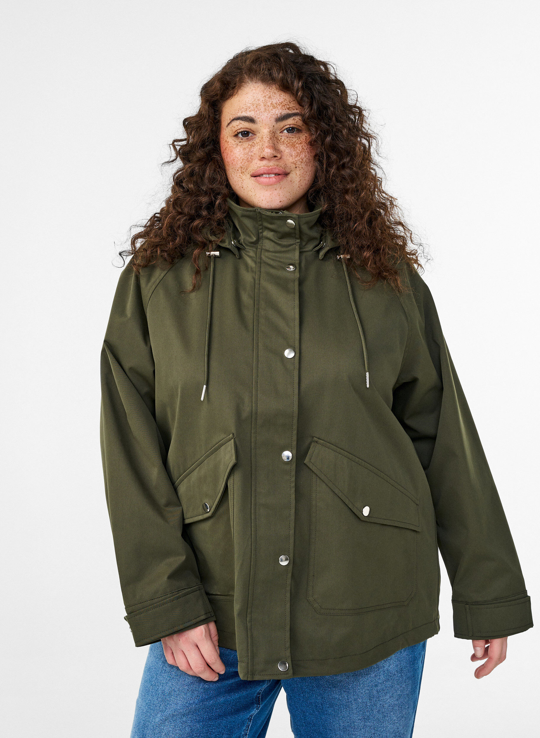 ZizzifashionShort spring jacket with a detachable hood, Green, Model image number 0