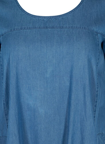 Short-sleeved denim dress with pockets, Blue denim, Packshot image number 2