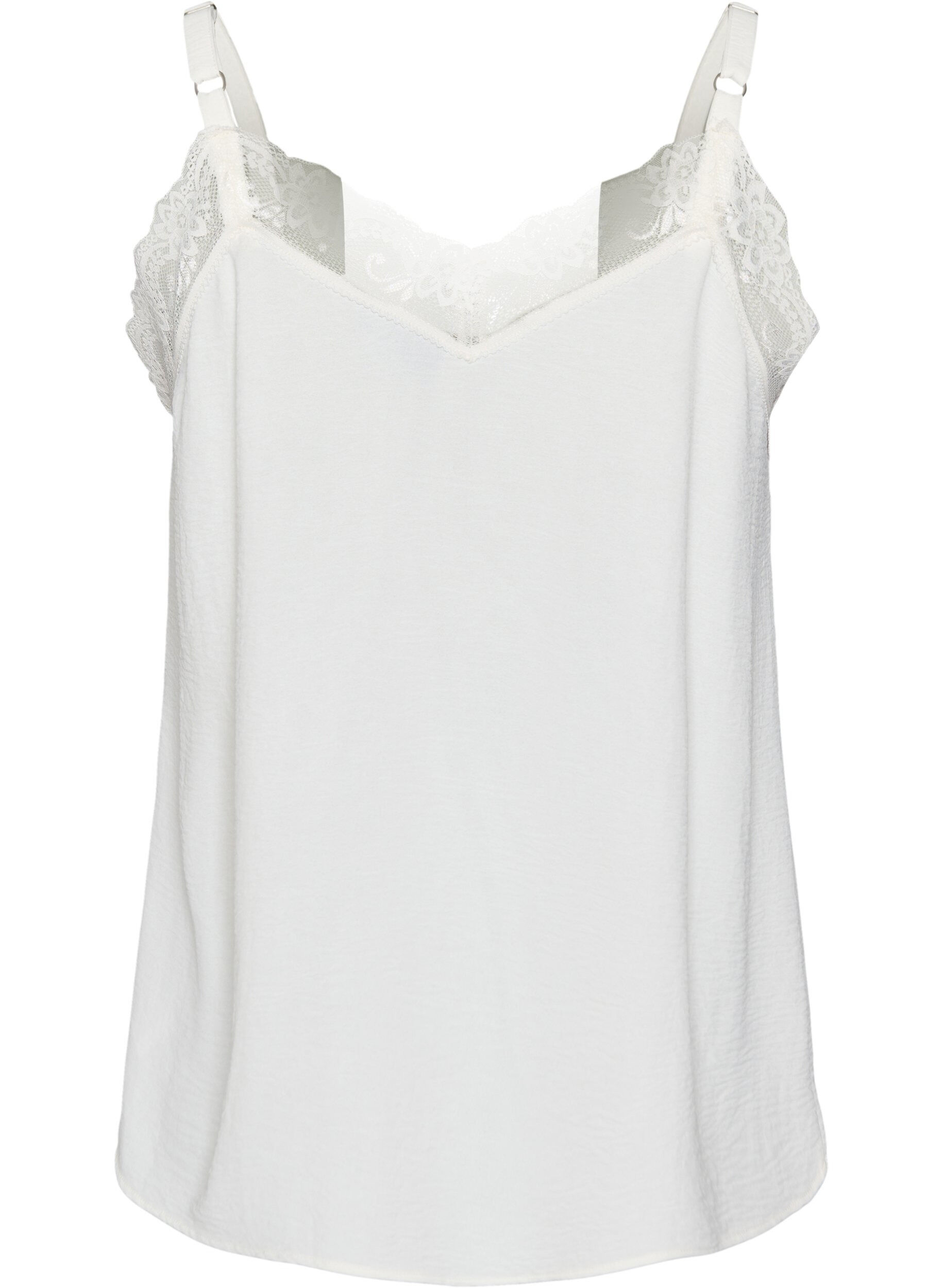 Zizzifashion Cami top with a V-neck and lace trim, Vanilla, Packshot image number 1