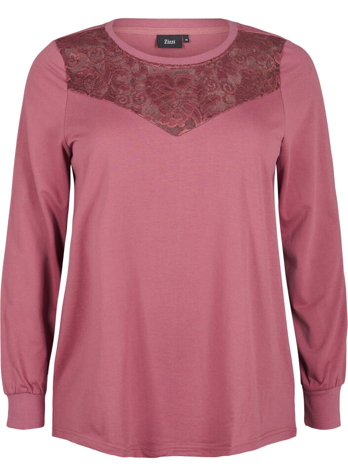 Sweatshirt with lace details, Rose Brown, Packshot image number 0