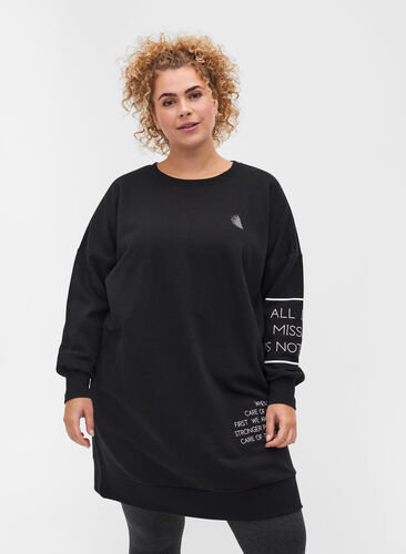 Sweater dress with long sleeves and print details, Black, Model image number 0