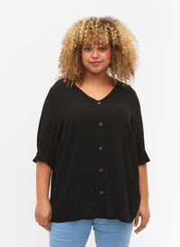 Viscose blouse with buttons, Black, Model