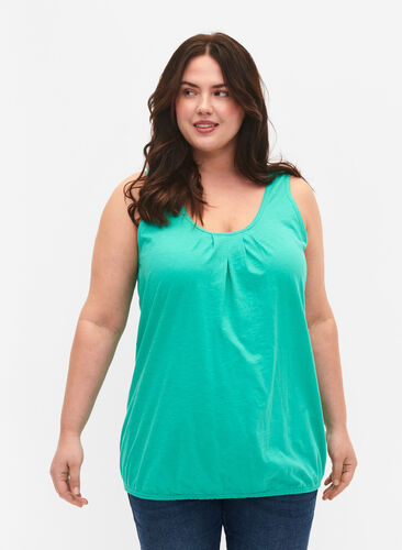 Cotton top with lace trim, Aqua Green, Model image number 0