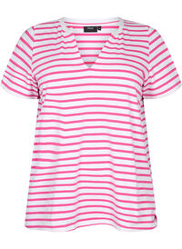 Cotton t-shirt with stripes and v-neck