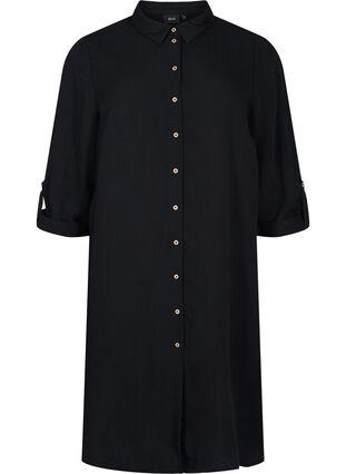 Long solid-coloured viscose shirt with 3/4 sleeves, Black, Packshot image number 0