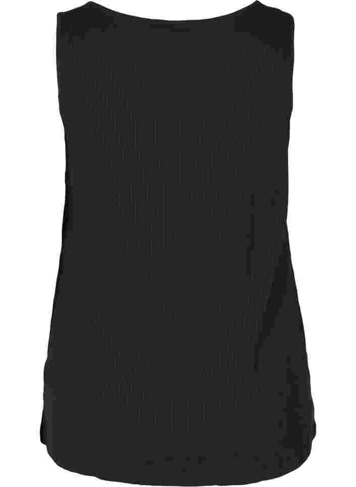 Top with a round neck in ribbed fabric, Black, Packshot image number 1