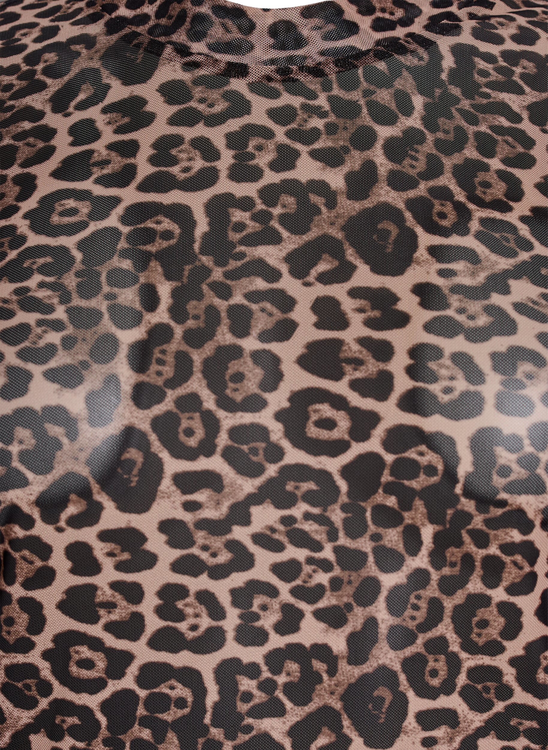 Zizzifashion Mesh blouse with leopard pattern, Brown, Packshot image number 2