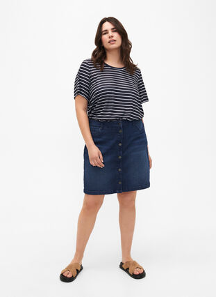 FLASH - Denim skirt with button closure, Dark Blue Denim, Model image number 3