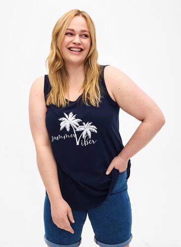 Cotton top with a-shape, Navy B. W. Summer, Model image number 0