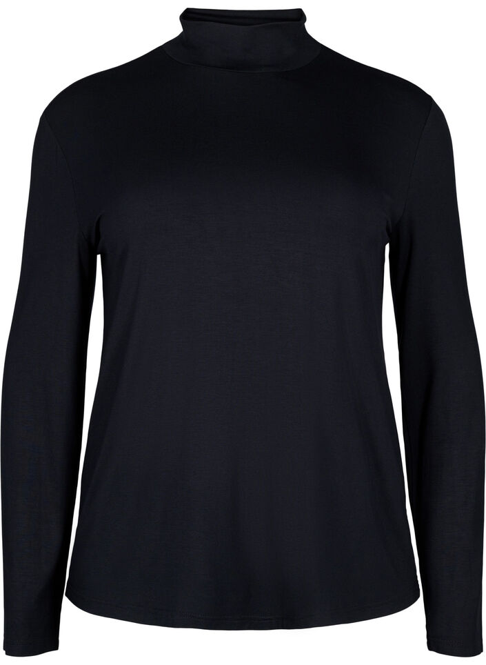 Long-sleeved blouse with high neck, Black, Packshot image number 0