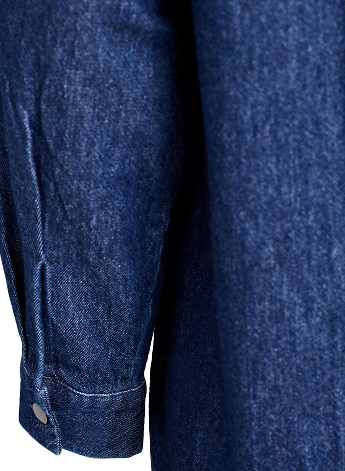 Short denim dress with a V-neck and collar, Blue, Packshot image number 3