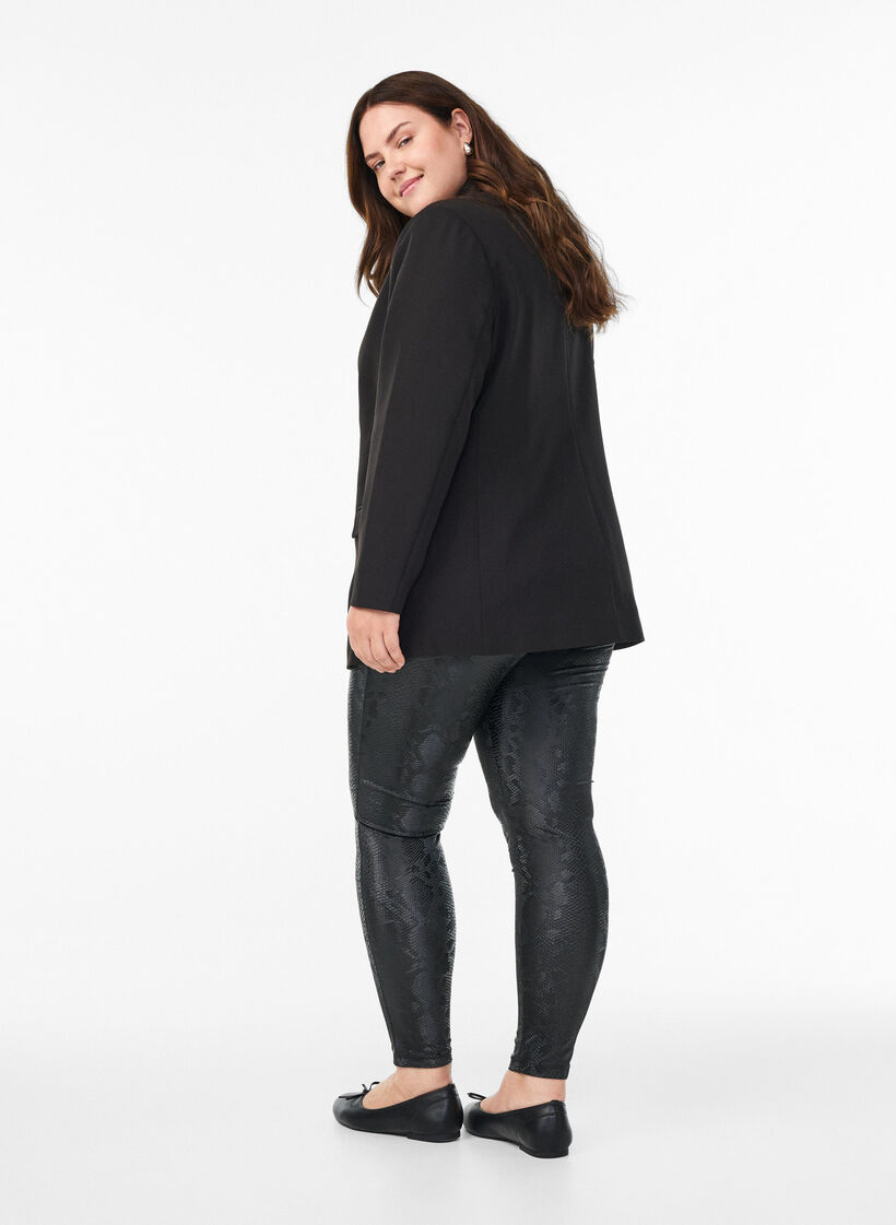 Leggings in faux leather with animal pattern, Black, Model image number 2