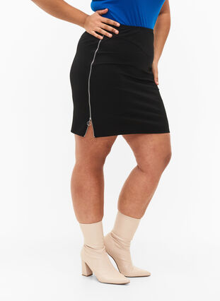 Tight-fitting skirt with zipper in the side, Black, Model image number 2