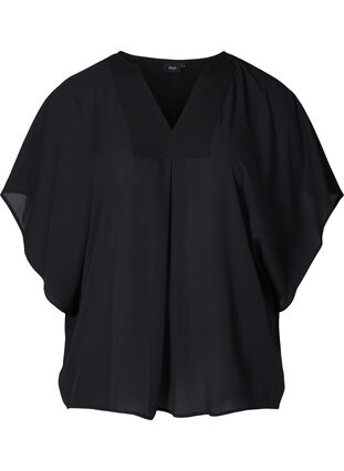 V-neck blouse with batwing sleeves, Black, Packshot image number 0