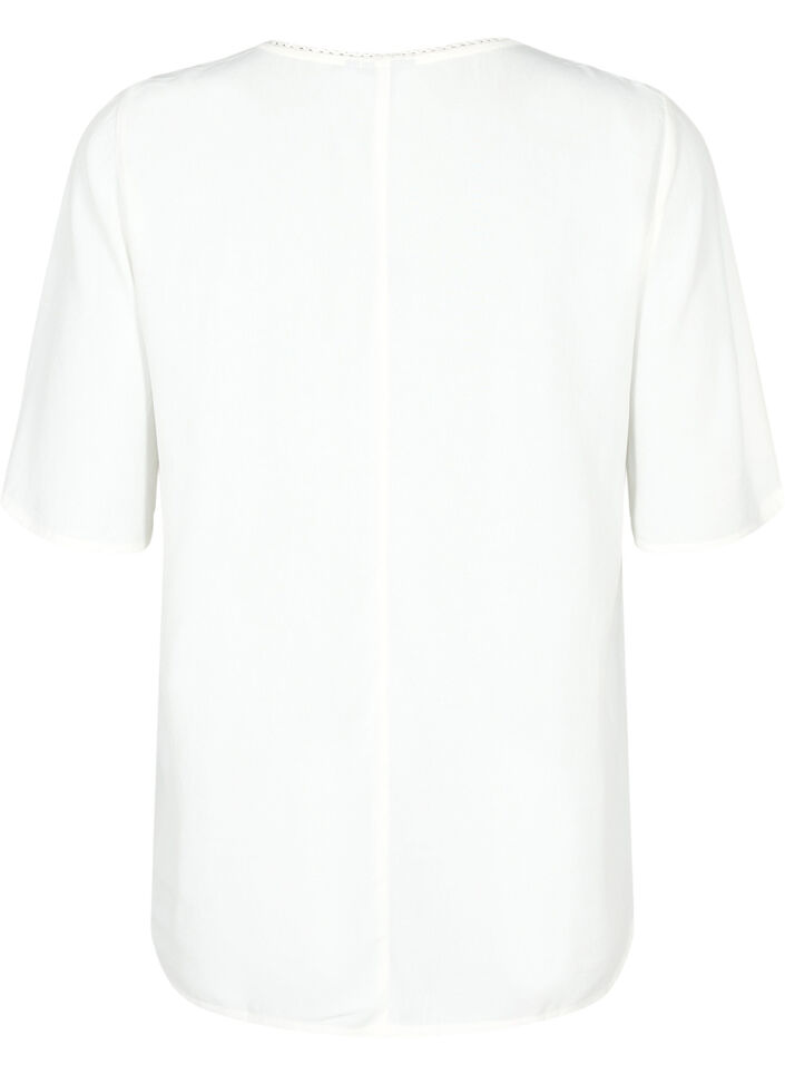 Viscose blouse with 1/2 sleeves and embroidery detail, Snow White, Packshot image number 1