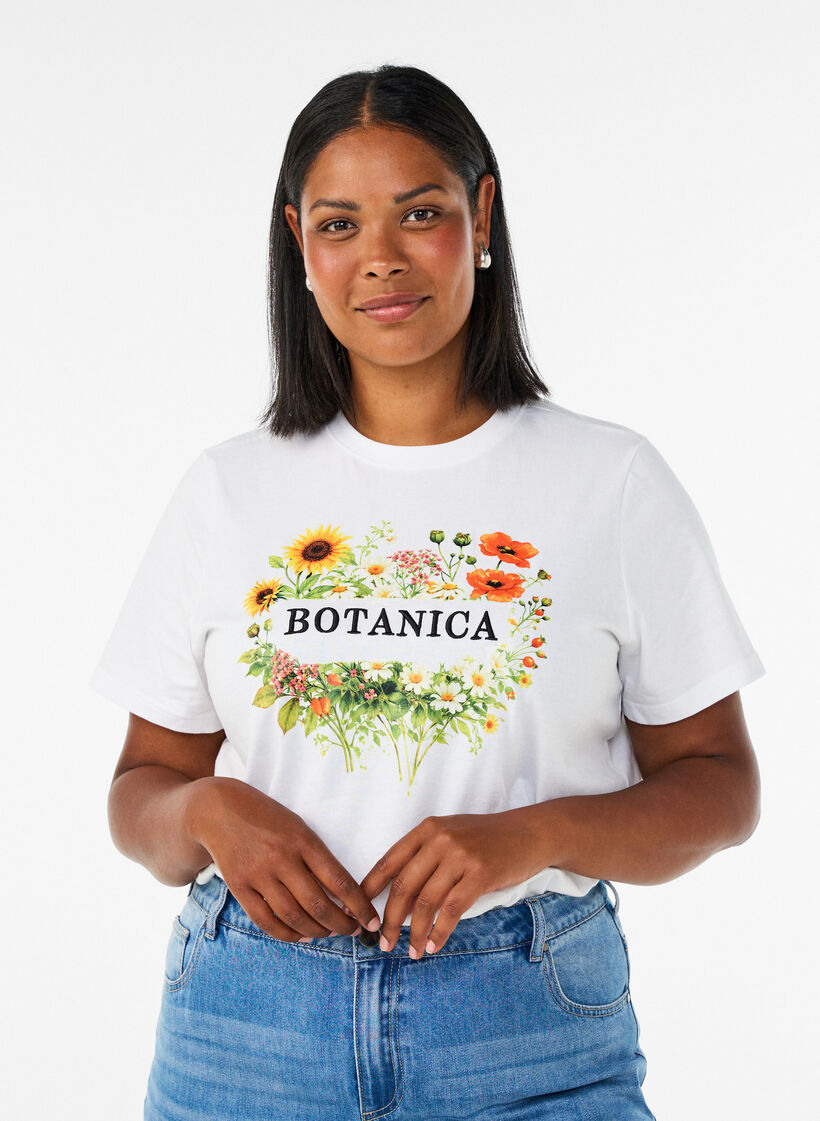 Organic cotton T-shirt with front print, White, Model image number 0