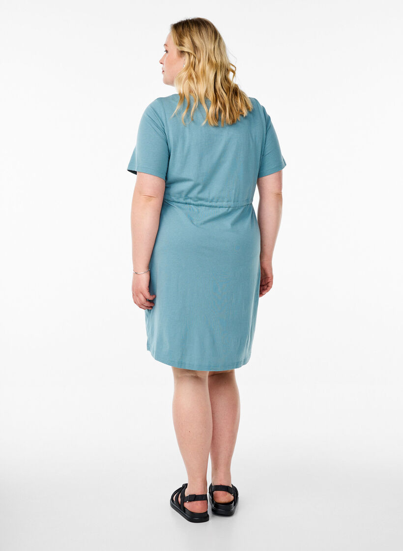 FLASH - Short T-shirt dress with tie belt, Blue, Model image number 2