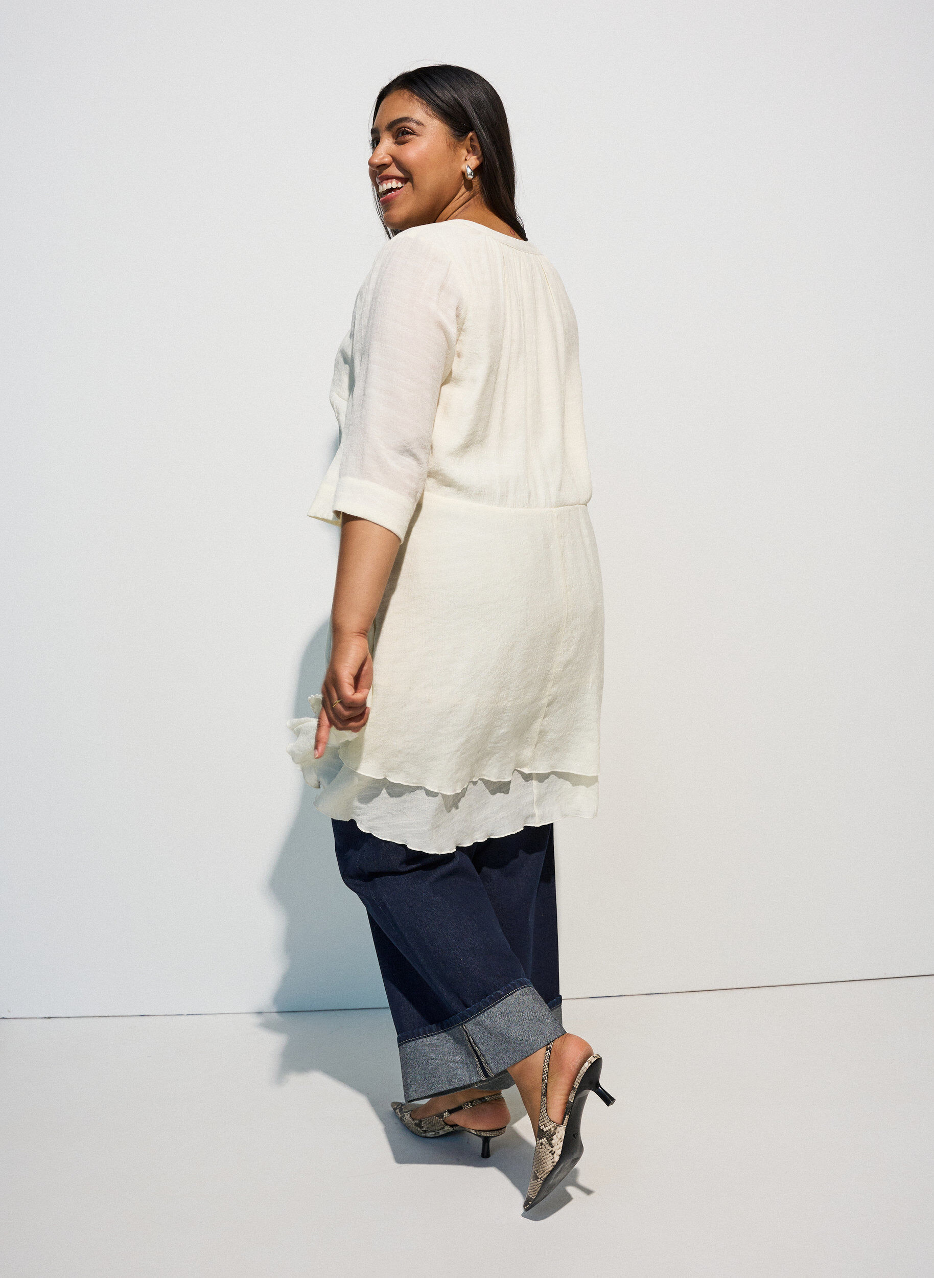 ZizzifashionA-line dress with layered ruffles, Vanilla, Model image number 2