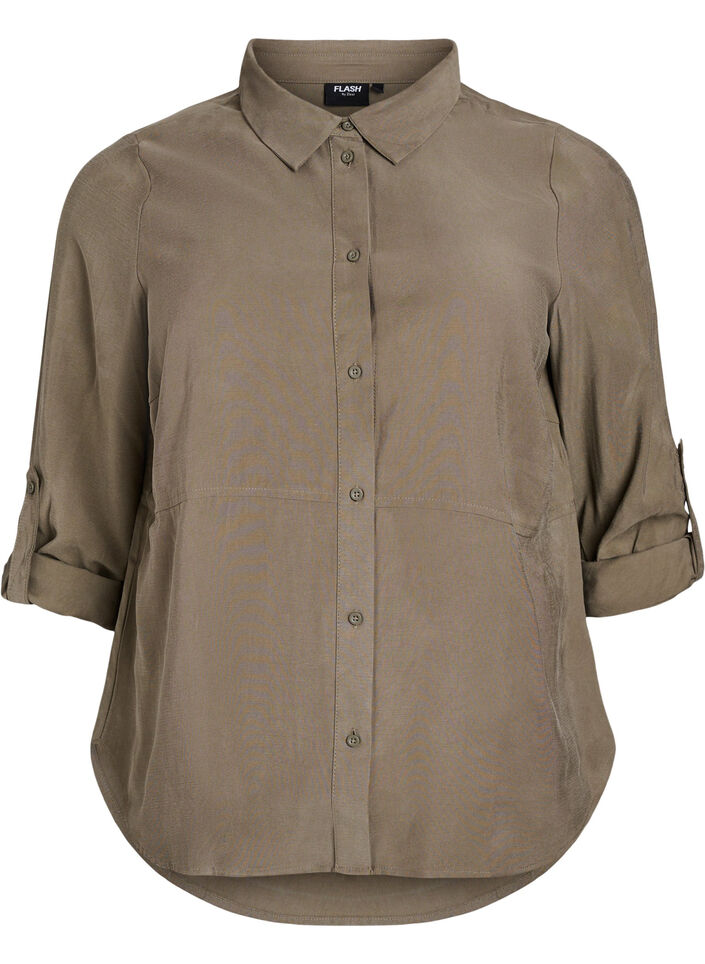 FLASH - Shirt with collar and roll-up sleeves, Green, Packshot image number 0