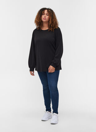 Sweatshirt with a round neckline and long sleeves, Black, Model image number 2